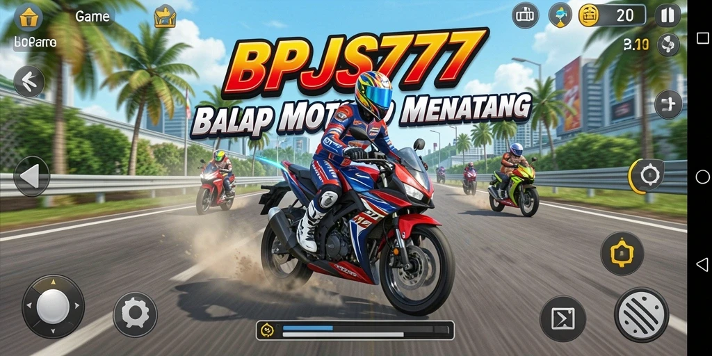 Tampilan gameplay seru di BPJS777 saat balap motor di lintasan.