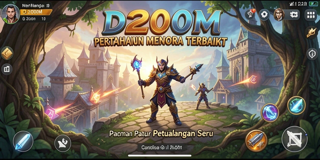 Tampilan gameplay D200M yang menegangkan dalam pertempuran Tower Defense.