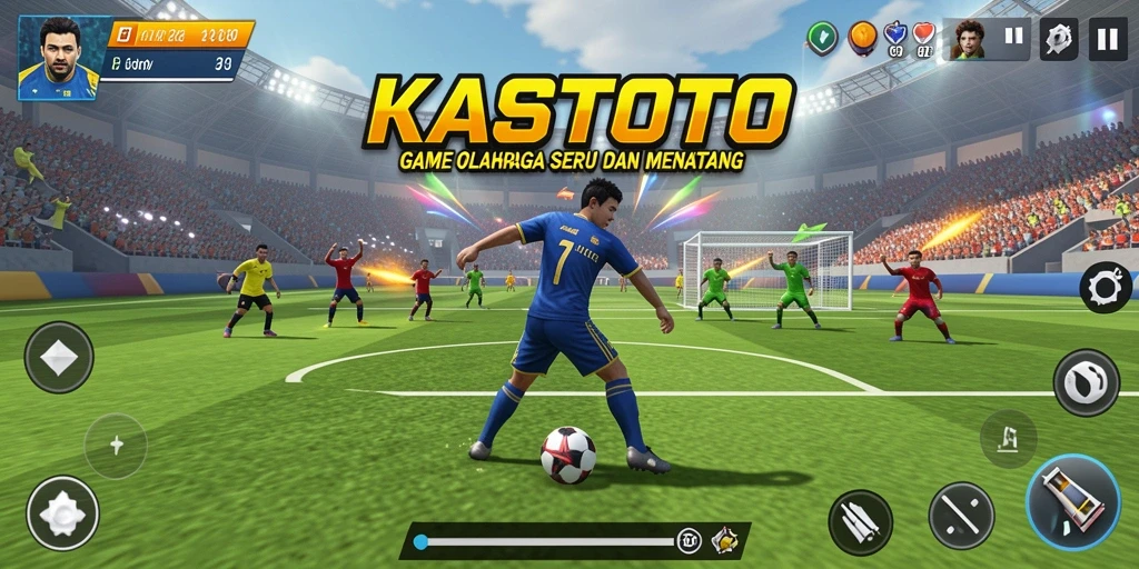 Tampilan utama KASTOTO menampilkan gameplay olahraga yang menegangkan dan mendebarkan.