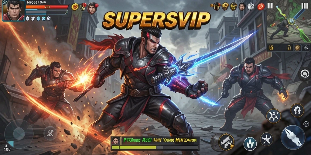 Tampilan mendebarkan dari gameplay aksi SUPERSVIP.